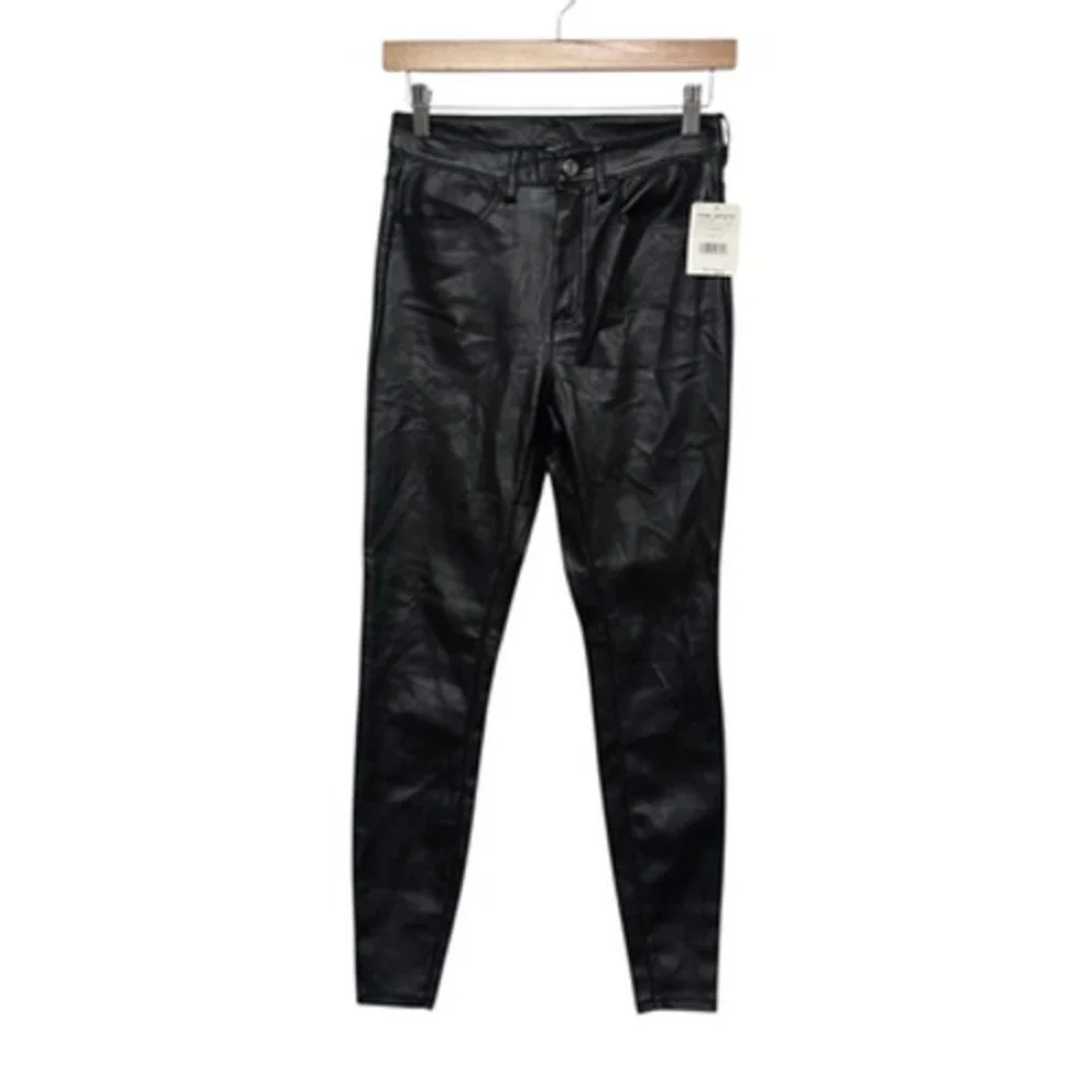 Free People Pants Womens 27 Black‎ Faux Leather Coated Skinny Jeans OB831109